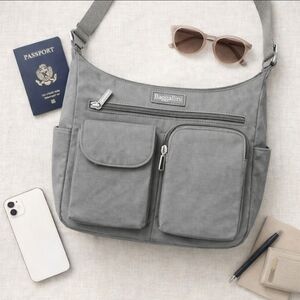 Baggallini Everyplace Crossbody Bag Gray Nylon Travel Organizer Lightweight
